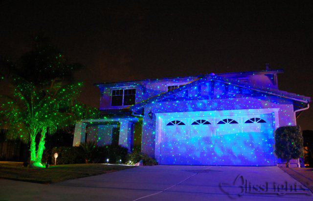 blisslight blue indoor projector shown in use outdoors during warm and ...
